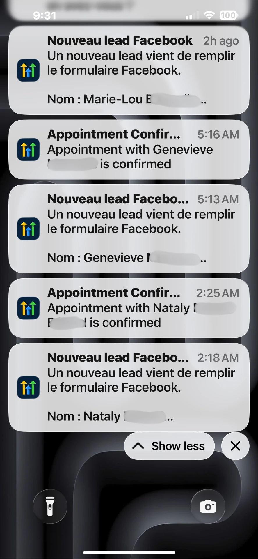 Notifications de nouveaux leads Facebook et de rendez-vous confirmés